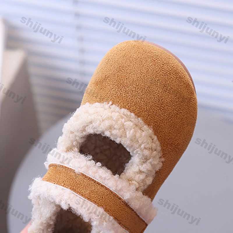 Girls Winter Fluffy Cotton Shoes Soft Bottom Non-slip Kids Fashion Retro Fluffy Shoes Simple Soft Sole Kids Moccasins Flats ShoeXJ241209