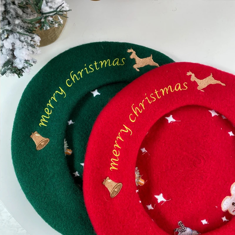 Autumn Winter Hat Christmas Limited Edition Wool Beret French Artist Beret Female Painter Hat Retro Girl Beret Female Warm Hat 241209