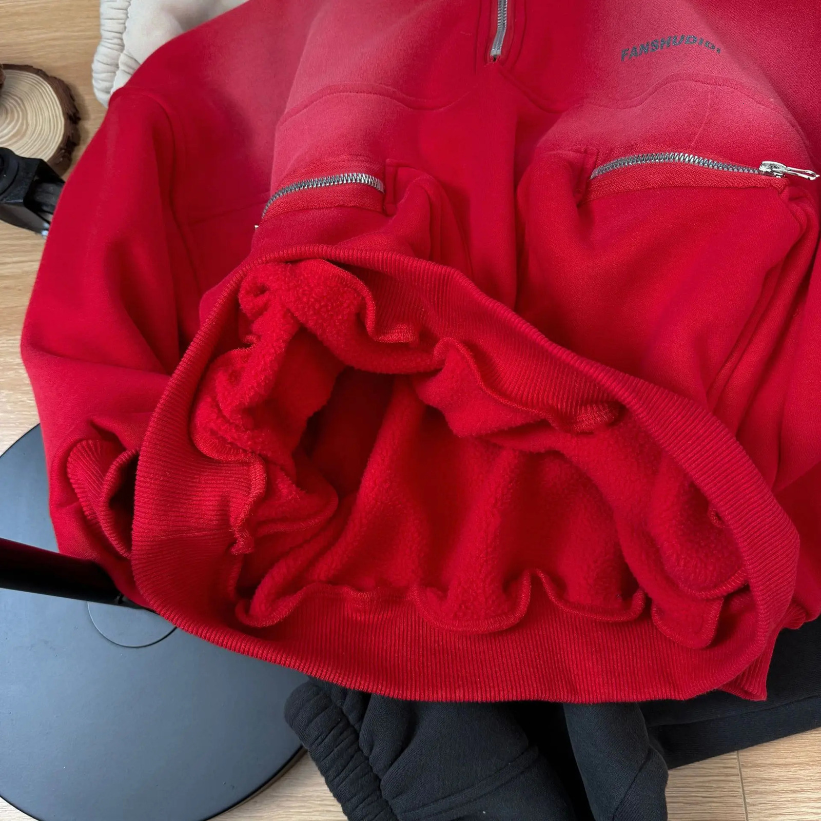 Childrens clothing autumn and winter item stand up collar zipper wool hooded sweater for boys solid color thick warm and fashionable jacket 241210