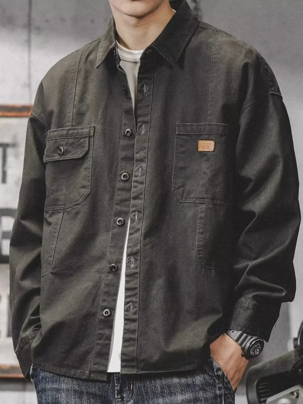 American heavyduty retro cargo shirt mens long sleeved loose tough guy hunting jacket autumn coaching 241209