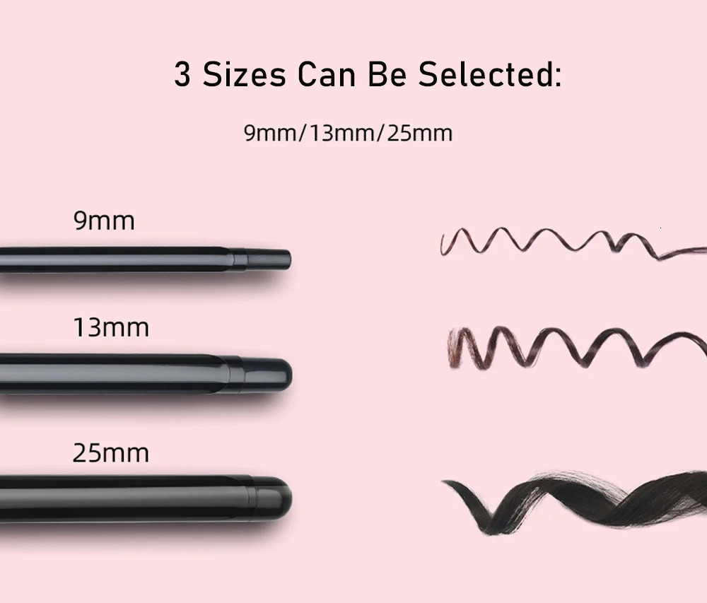 Professional Curling Iron Wand LCD Temp Display Ceramic Instant Heating Hair Curler 9/13/25mm Barrel 200°C Salon Styling Tools 241209