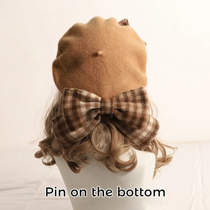 Japanese style handmade Lolita girl French beret girl warm wool painter hat womens classic bow beret elegant JK hat 241209