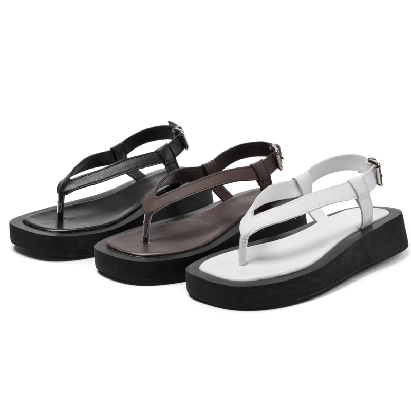 AIYUQI Flip-toe Sandals Women Genuine Leather Summer Flat Roman Sandals Women Large Size Beach Sandals Women