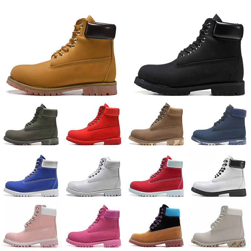Classic Fashion Wheat Leather Designer Boots Woman Low Heel Shoes Womens Boots Mens Booties Pink Red Green Brown Cowboy Cowgirl Ankle Winter Snow Boot Big Size 35-46