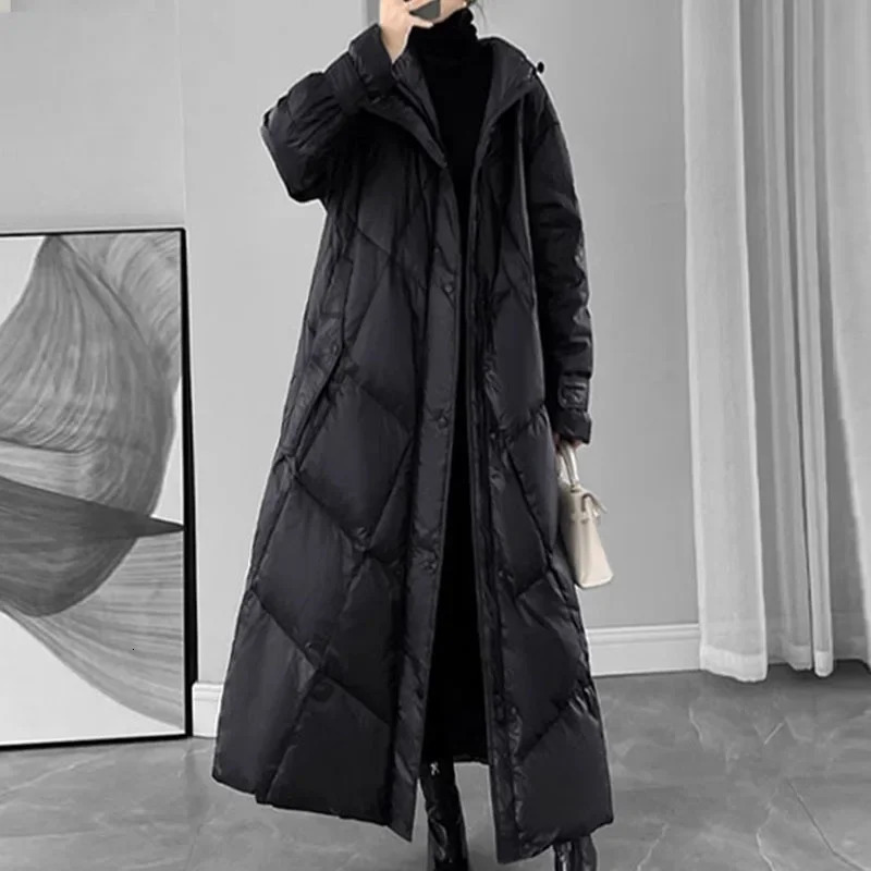 2024 Winter Inflatable Jacket Womens Long Warm Down Cotton Korean Hodoid Mat Casual Coat 241212