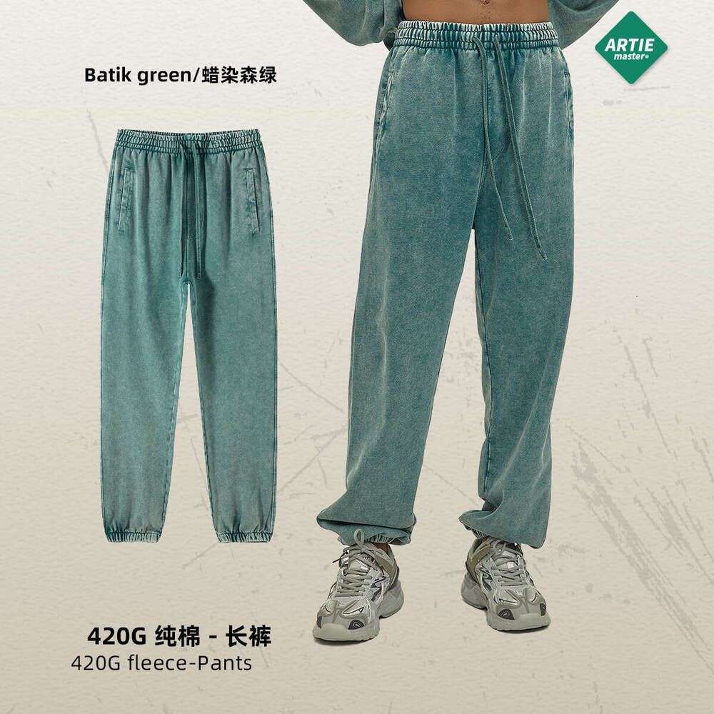 2024 New Street Trendy Brand Wax Printing Used Loose for Men, Washed Retro Men's Bathroom Pants