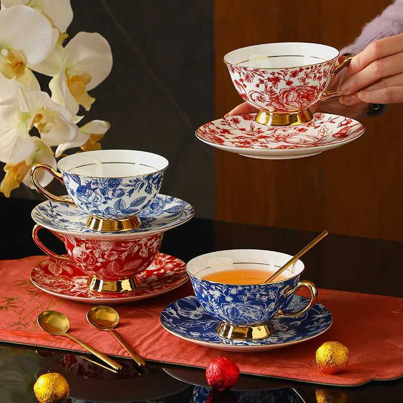European style couple coffee cup and plate set bone china high-end afternoon tea set ceramic couple gift box European Cup W241210