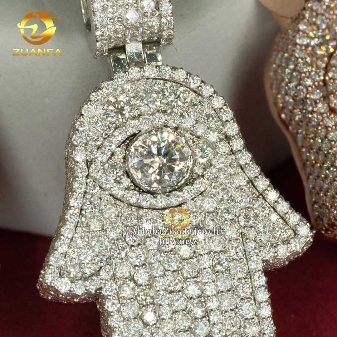 Small Size Hamsa Hand Custom Moissanite Pendant Shield Pendant Necklace custom hip hop pendant Moissanite Jewelry