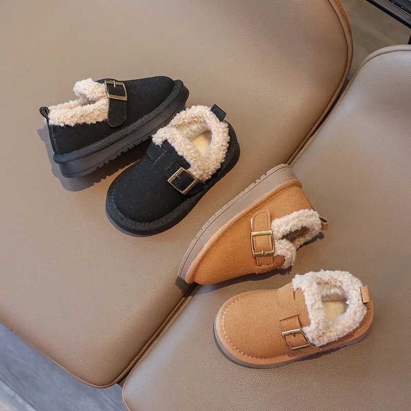 Winter Children Shoes Casual Flat Shoes Girls Moccasins Soft Loafers Fashion Comfort Warm Plush Slip on Girl Cotton Shoes H10291XJ241209