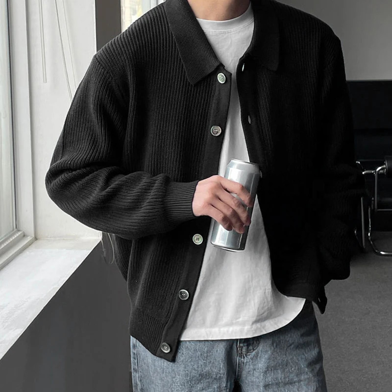 Men Sweater Coat Korean Fashion Knitted Coats Streetwear Slim Fit Casual Cardigan 241209