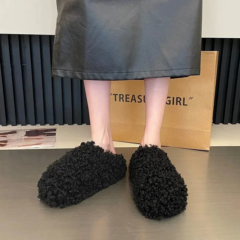 Winter Casual Womens Flat Shoes Comfortable with Velvet Warm Smooth Lightweight Soft soled Womens Shoes241209bj