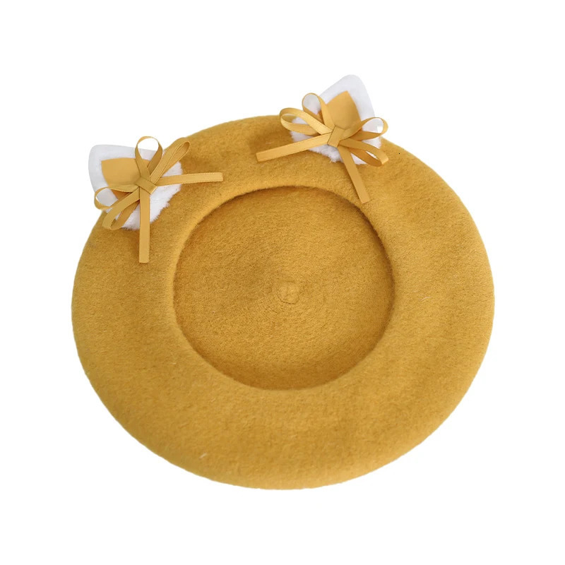 Japanese Lolita girl bow Cats ears Steamed cat-ear shaped bread lobule lovely Cats ears Steamed cat-ear shaped bread bud hat in autumn and winter 2412
