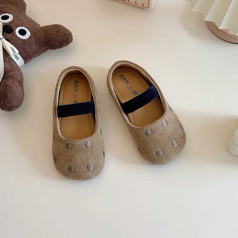 Cute Polk Dot Embroidery Ballet Flats For Kids Girls Autumn Cosy Microfiber Ballerina Shoes Baby Child Soft Elastic Band LoafersXJ241209