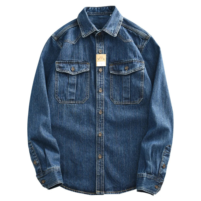 16oz heavyduty retro casual clothing mens shirt jacket washed denim commodity jeans oversized top wearresistant loose 241209