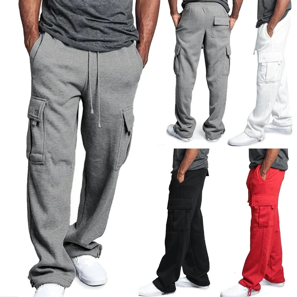 Men Cargo Jogger Pants Autumn Winter Fleece Sweatpants Loose Trousers Multi Pocket Overalls Hip Hop Streetwear Cargo Long Pants 241209