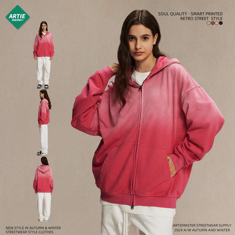 2024 Autumn/Winter Trendy Brand Spray Dyeing Used Zipper Hoodie Washed Retro Cardigan Men's and Women's Jacket