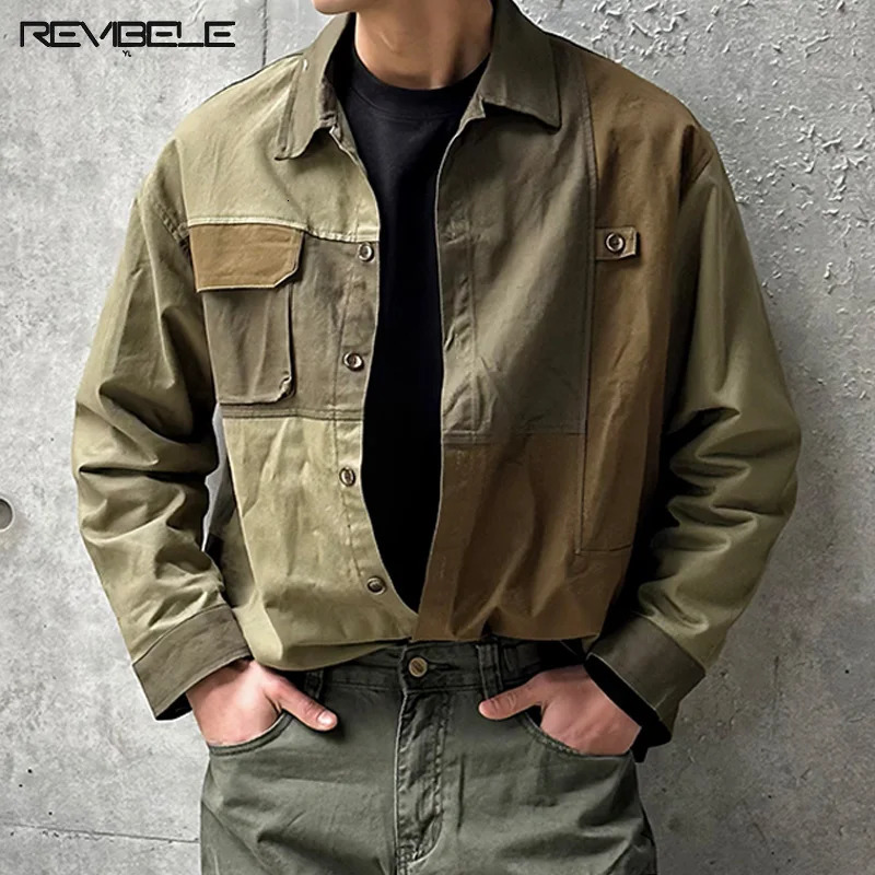 Retro style shirt mens springsummer casual jacket colorful block collar loose long sleeved top Japanese cardigan 241209