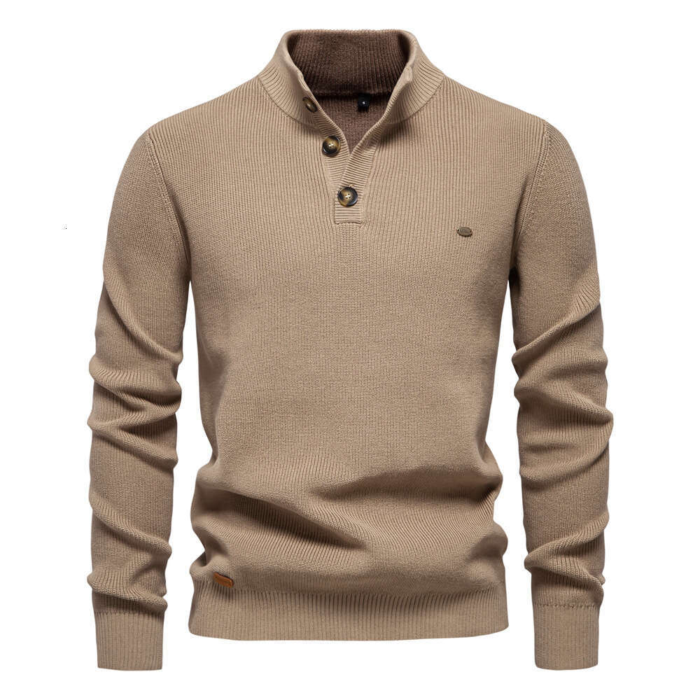 2024 autumn and winter new stand up collar men's high-quality business solid color casual knit sweater