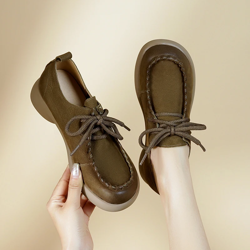 AIYUQI Women Shoes Retro Season Genuine Leather Lace-up Shoes Ladies British Style Large Size Women's Spring Shoes