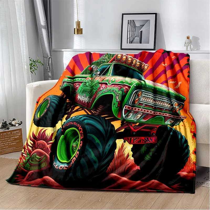 3D Monster Jam Monster Truck Cartoon BlanketSoft Throw Blanket for Home Bedroom Bed Sofa Picnic Travel Office Cover Blanket KidXJ241210