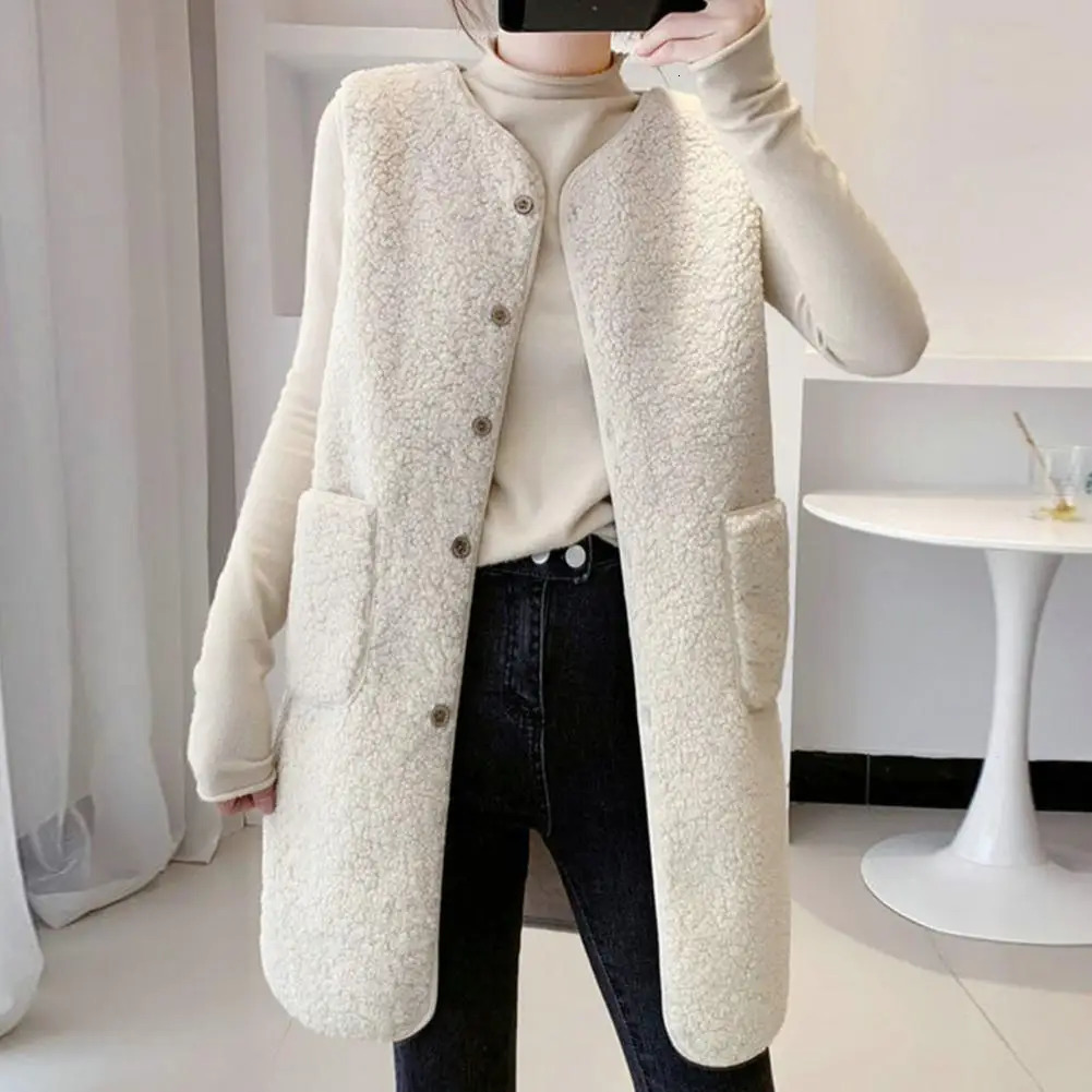 Women Vest Vests Thermal Warm Thick Fleece Spring Autumn Button Waistcoat Lamb Hair Sleeveless Jacket Winter Coat 241205