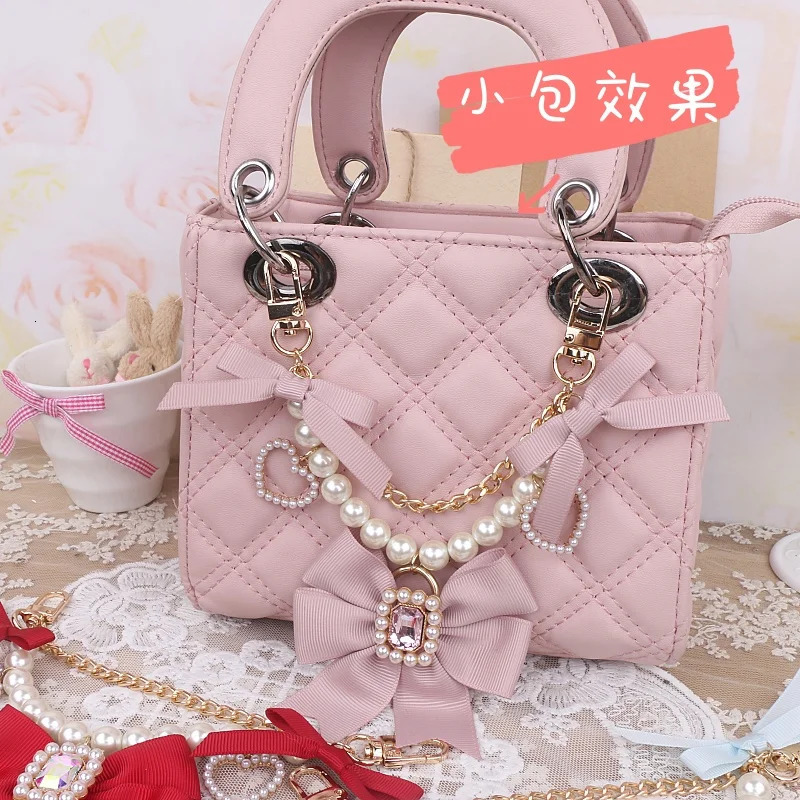 Handmade Japanese mineral cute bead pearl bow rhinestone chain Itabag bag charm cute handbag pendant accessories 241205