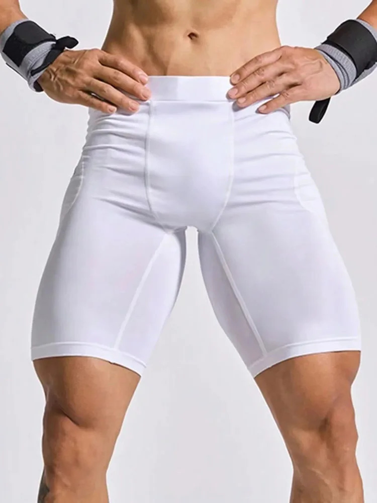 Mens fitness shorts gym running legs mens jogging elastic compression sports pants football and basketball tight sports pants 241209