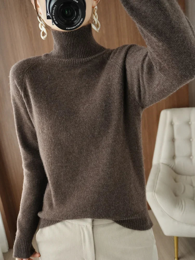 Fashion Basic Autumn Winter Merino Wool Sweater Mock Neck Cashmere Pullover Solid Color Soft Long Sleeve Clothing Tops 241203