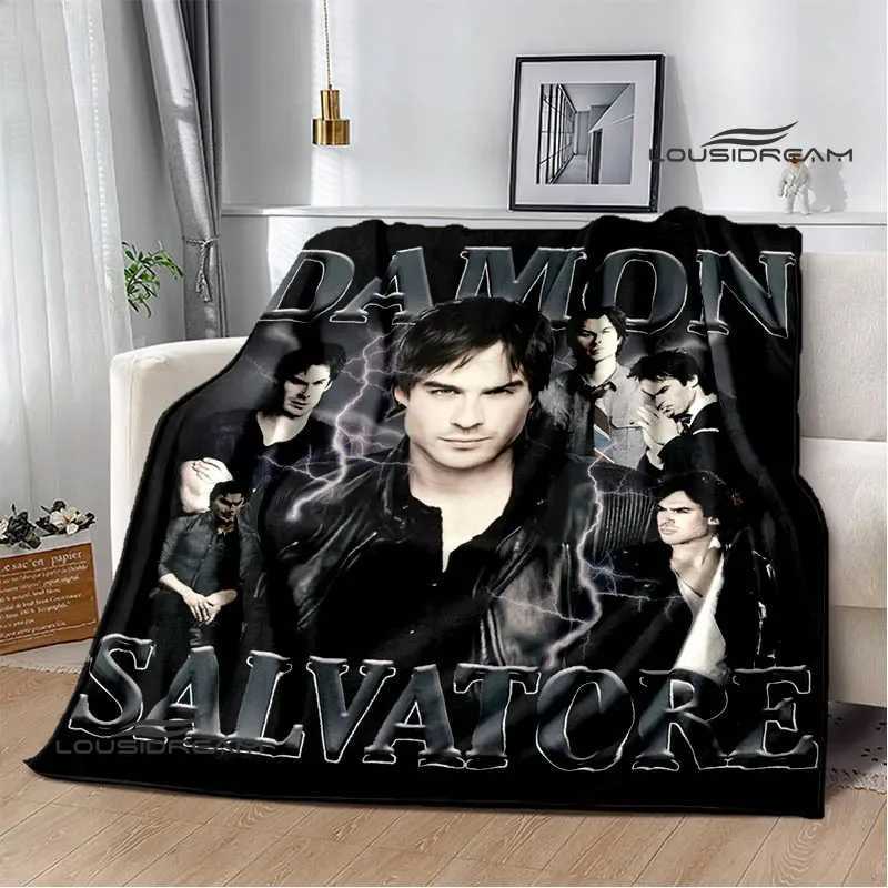 The Vampire Diaries Damon salvatore printed blanket Warm Flannel blankets Soft and comfortable blanket bed linings Birthday GiftXJ241210