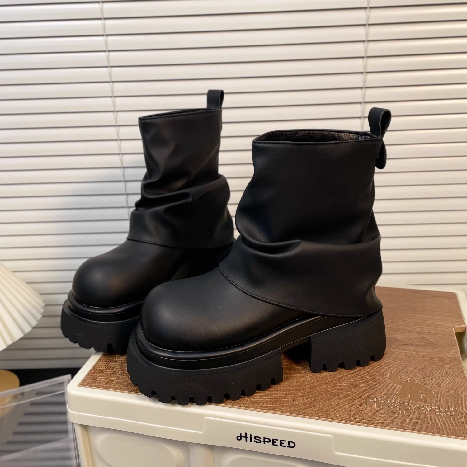 Women Boots:2025 New Design Spring Thick Sole Increase Height 7CM Short Boots Simple Style Versatile,Black/Brown,Free shipping