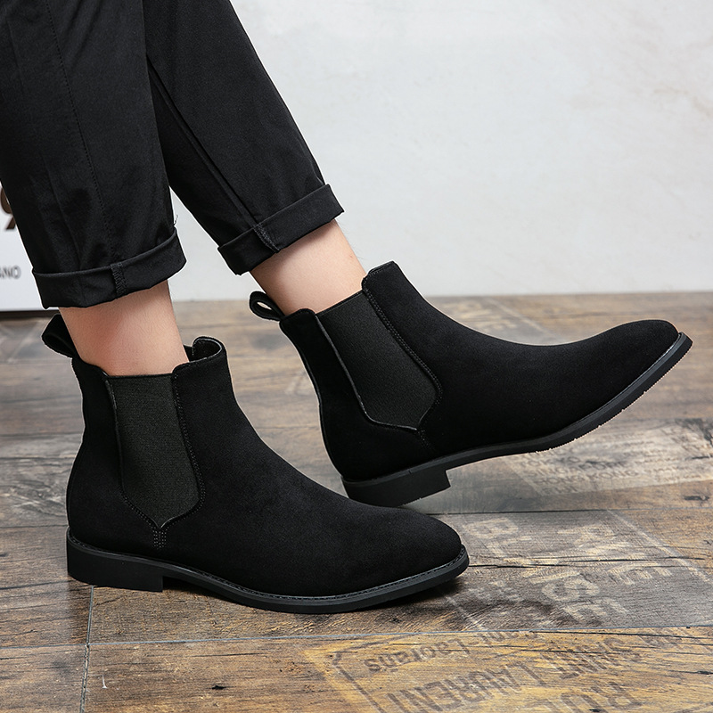 38~48 Mens Suede Leather Classic Red Black Designer Business Casual British Style Male Slip-On Fashion Ankle Boots 44b2
