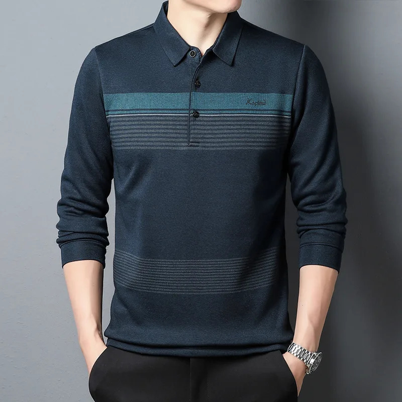 2023 Autumn and Winter Polo Shirt Business Casual Fit Long Sleeve Tshirt Men T Shirts Camisas 241202