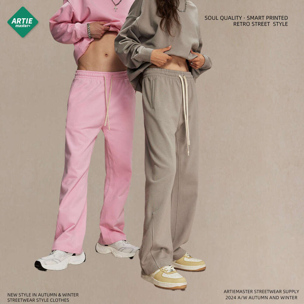 New products for autumn 2024: 430g looped micro trumpet splicing loose casual pants, European and American trendy men's sanitary pants