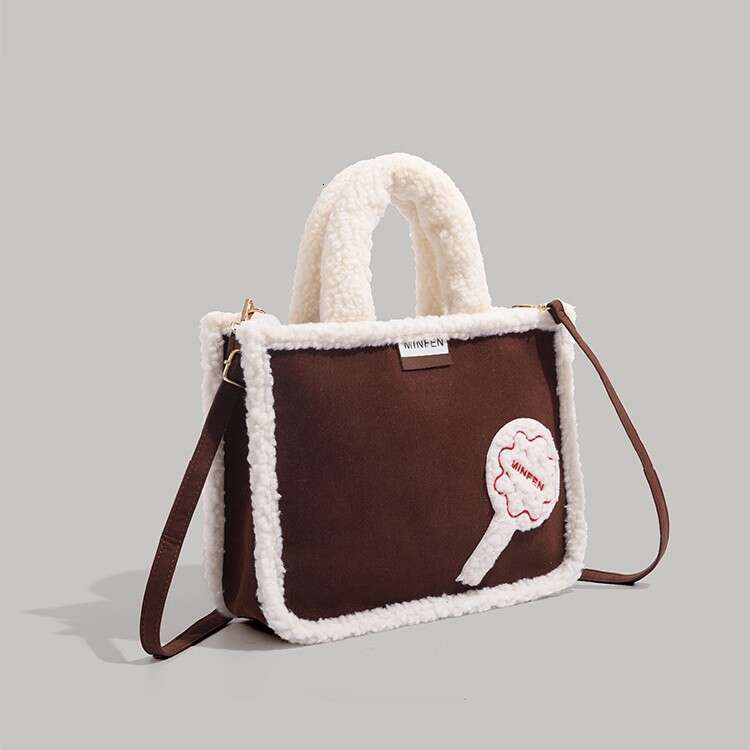 2024 Winter Handheld Plush Tote Lamb Wool Mother Two Piece Set Small Square Cross Shoulder Bag