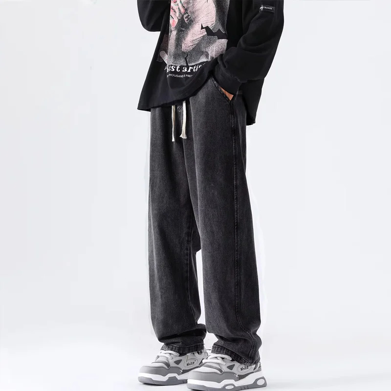 M5XL Teenage Jeans Appear Slim and Loose Fitting Casual Versatile Sportswear Pants Straight Leg Trendy 241202