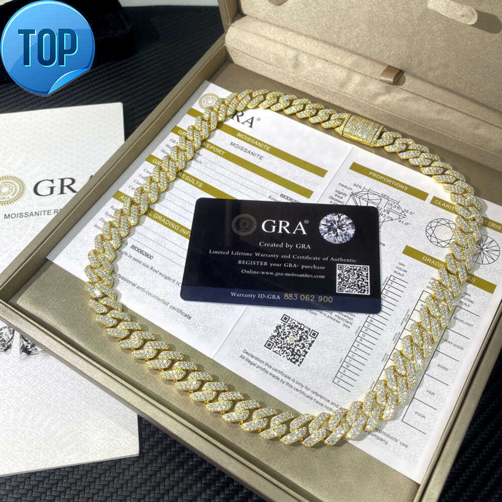 Wholesale Choker Gold Plated Custom k Solid Sliver Dia 12mm Moissanite Cuban Chain Necklace