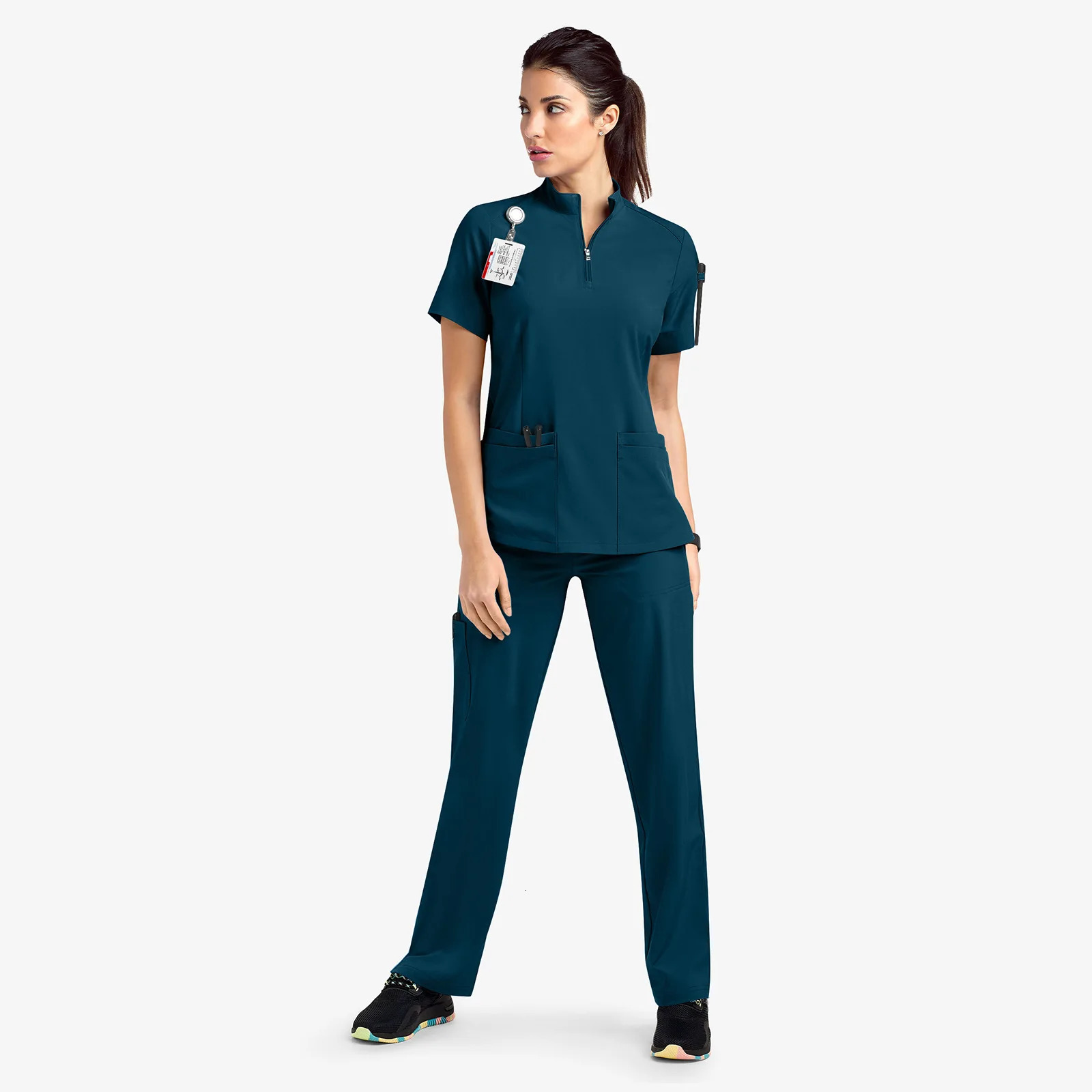 Nurse Women Casual Short Sleeved Apparel Top Pharmacy Working Hospital Doctor Nursing Uniform Stand-up collar Zipper 241209