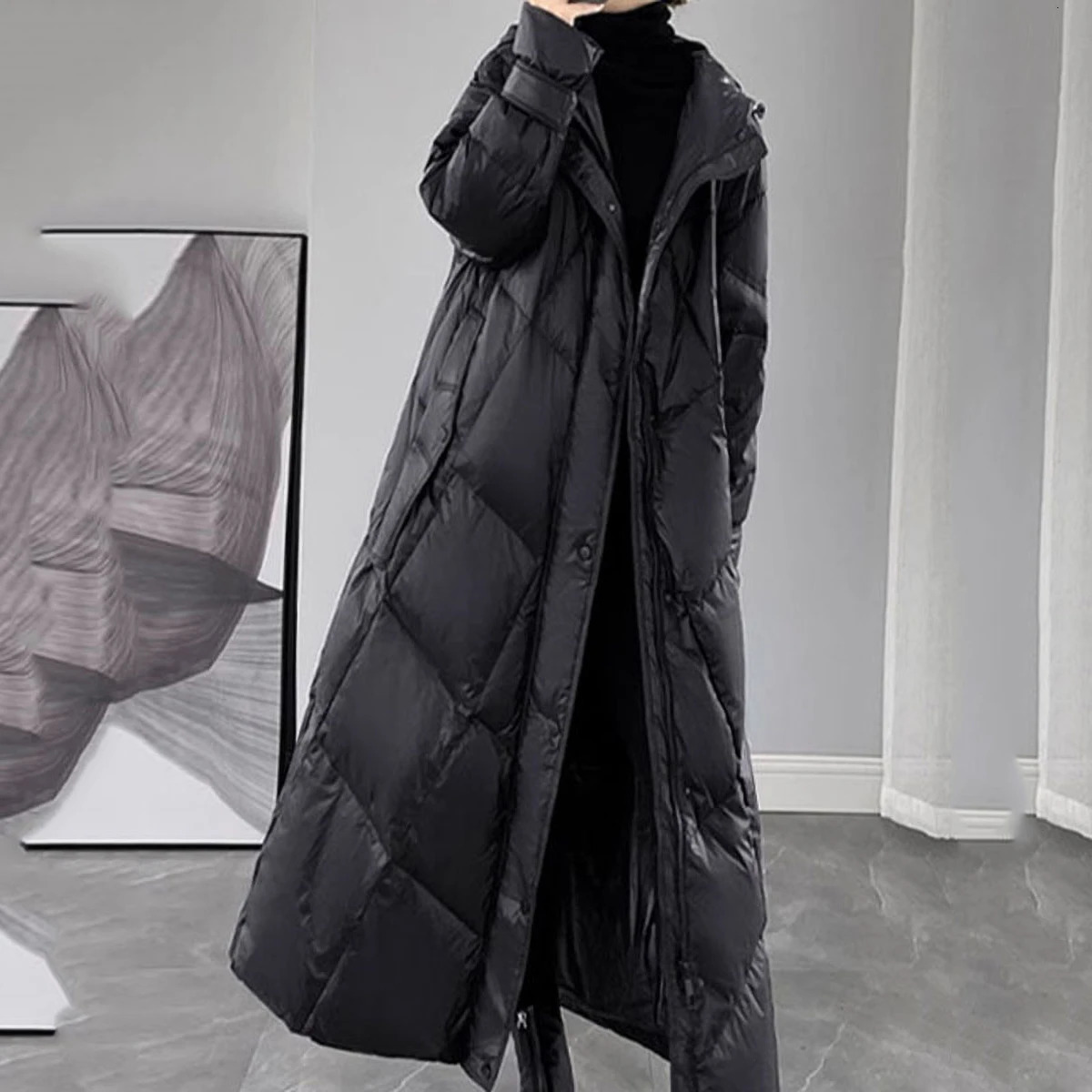 2024 Winter Inflatable Jacket Womens Long Warm Down Cotton Korean Hodoid Mat Casual Coat 241209