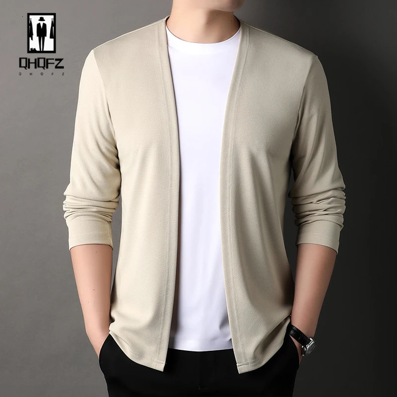 Mens long sleeved cardigan wool sweater casual fashion top 241205