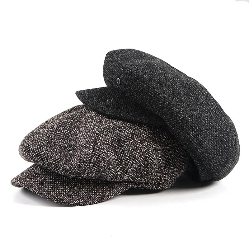 Black s Boys Hat Mens Autumn Beret Peaky Blinders Winter Casual Retro Mens Hat Warm Knitted Beret 241209