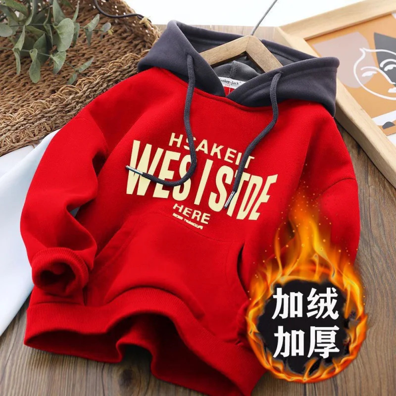 Leisure sports shirt childrens warm thick top boys hoodie fashionable cartoon song set childrens autumn and winter clothing 241210