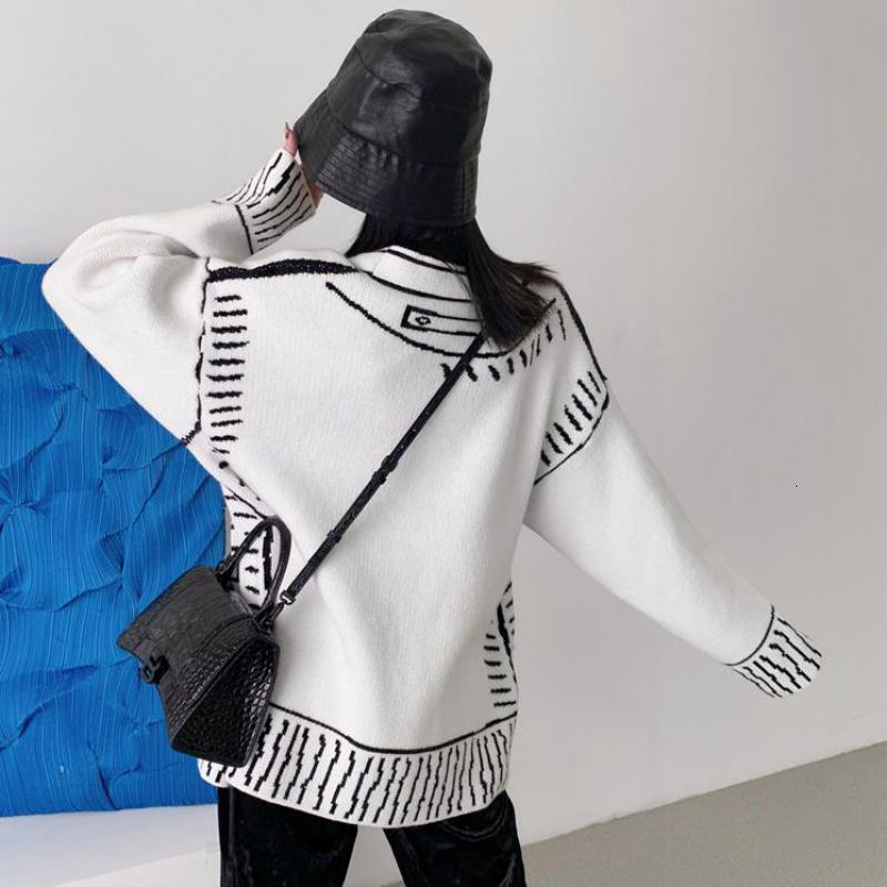 Karrram Print Graffiti Unique Cardigan Women Loose V-Neck Long Sleeve Knitted Female Cardigans Coat Y2k 2021 Winter