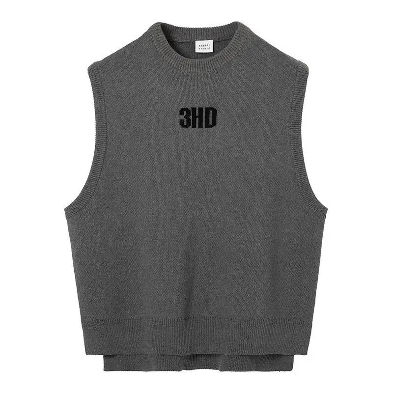 Knitted Sweaters for Men Crewneck Sleeveless Letter Man Clothes Round Collar Waistcoat Vest Aesthetic Meme Y2k Vintage Classic S 241209