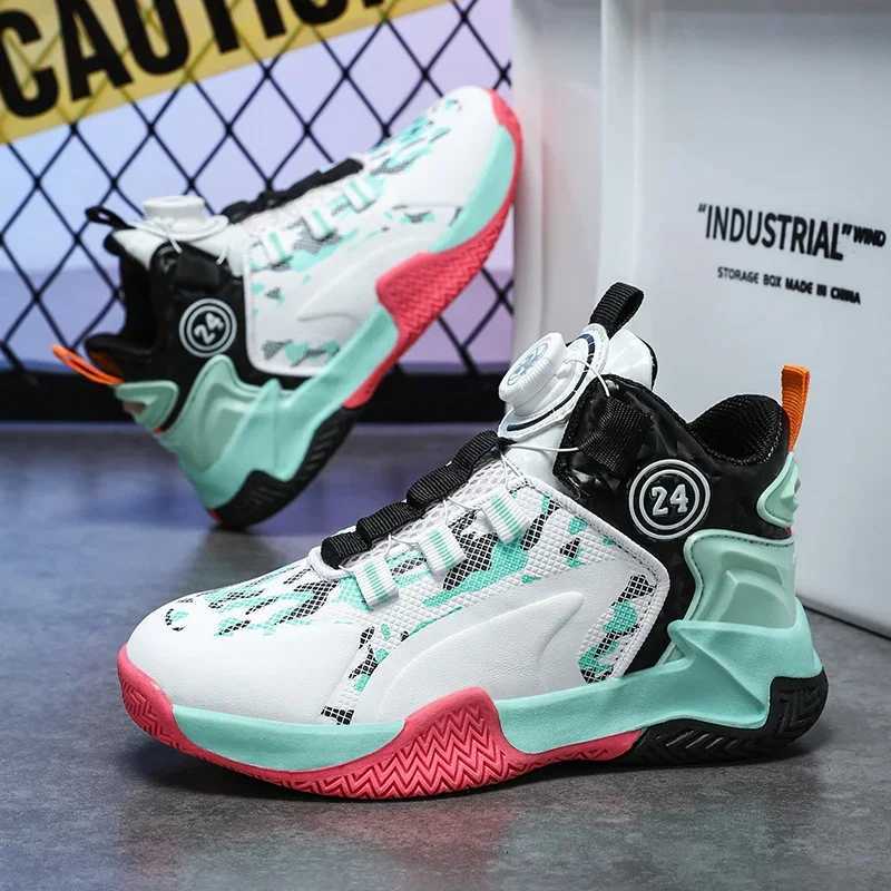 Childrens 30-40 Rotating Button Casual Sports Shoes Spring and Autumn New 2024 Boys Running Shoes Anti slip Basketball X2503221