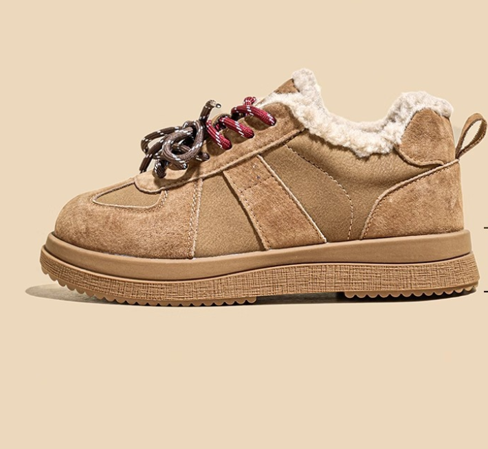Women Casual Shoes:Fleece Short Snow Boots Low-top Winter New Thick Sole Retro Style Lamb Fashion Plush Cotton Shoes,Apricot/Brown,Free shipping
