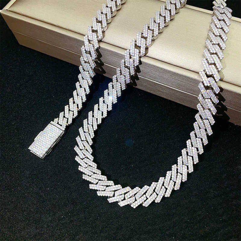 12mm Moissanite S925 Silver Chain Iced Out Necklace For Women Men Jewelry Pass Tester Moissanite Miami Cuban Chain Necklaces
