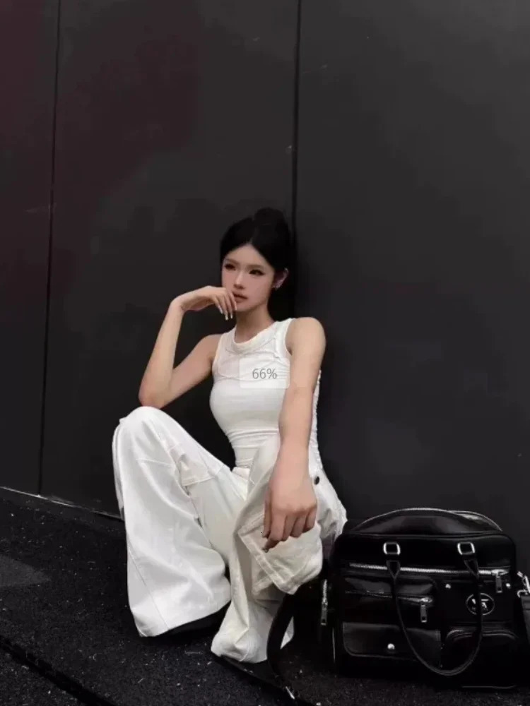 White Cargo Pants High Waisted Jeans Women Vintage Straight Wide Legs Casual Elegant Oversized Fashion Trousers Lady Trouser Z260314