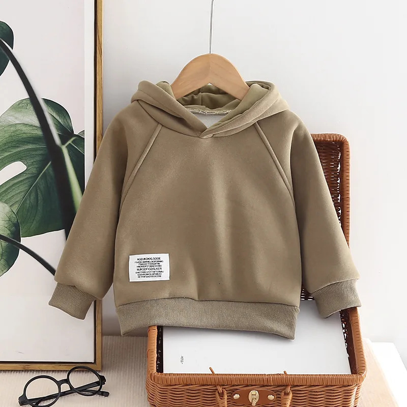 autumn winter baby boy sports shirt Plus velvet thick warm childrens boy hoodie loose sticker soft toddler boy drawstring 241210