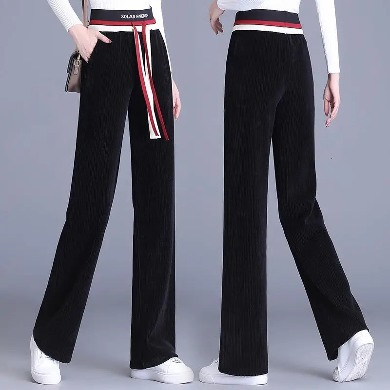 Autumn and Winter Womens Colorful Block Loose High Waist Elastic Wide Leg Pans Fashion Leisure Full Match Trouser 241202