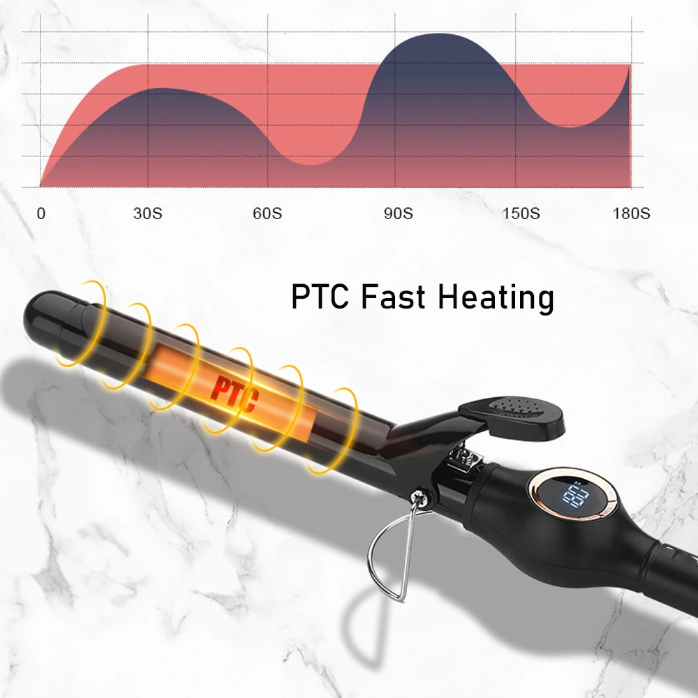 Professional Curling Iron Wand LCD Temp Display Ceramic Instant Heating Hair Curler 9/13/25mm Barrel 200°C Salon Styling Tools 241209